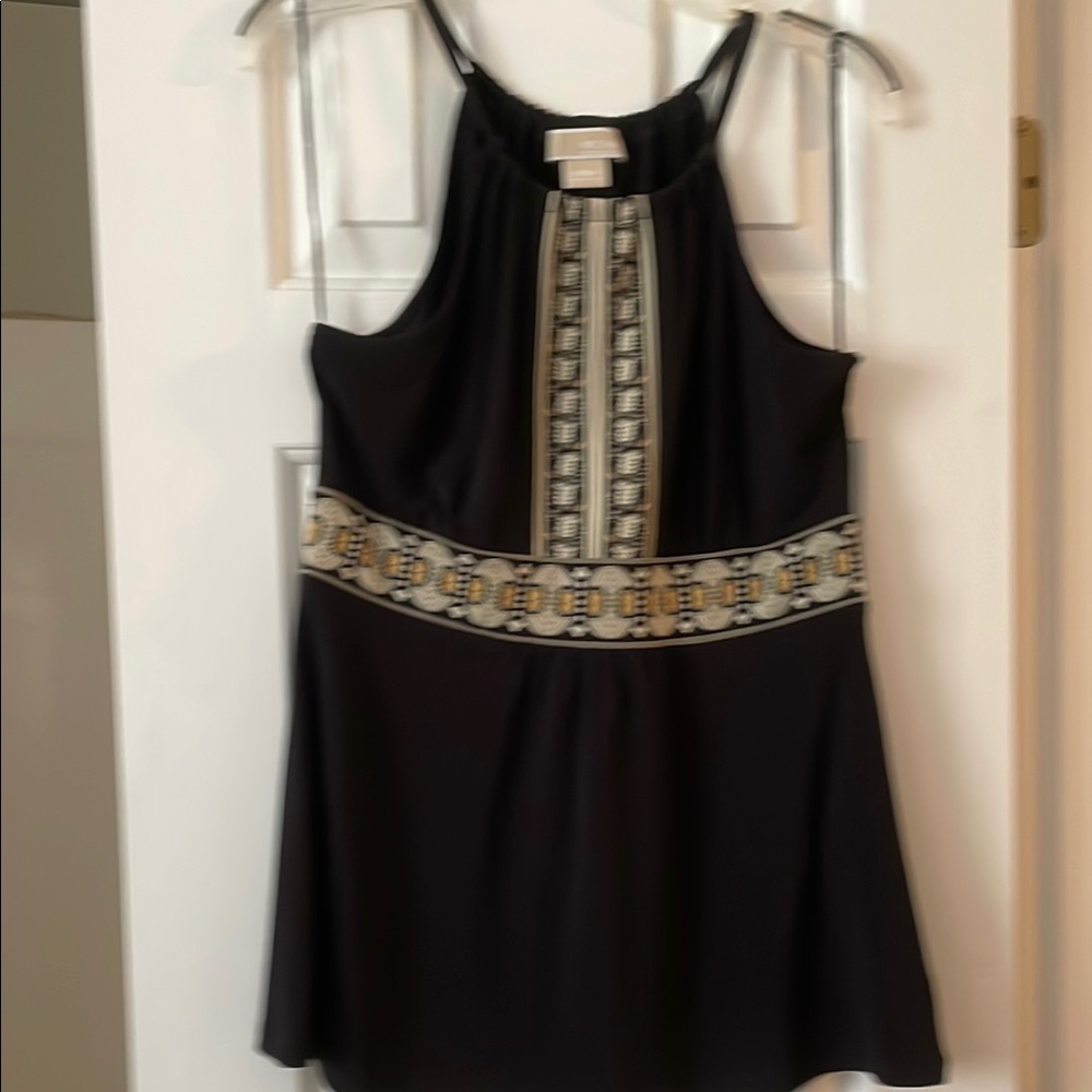Black Sleeveless Top with Embroidered Detail
